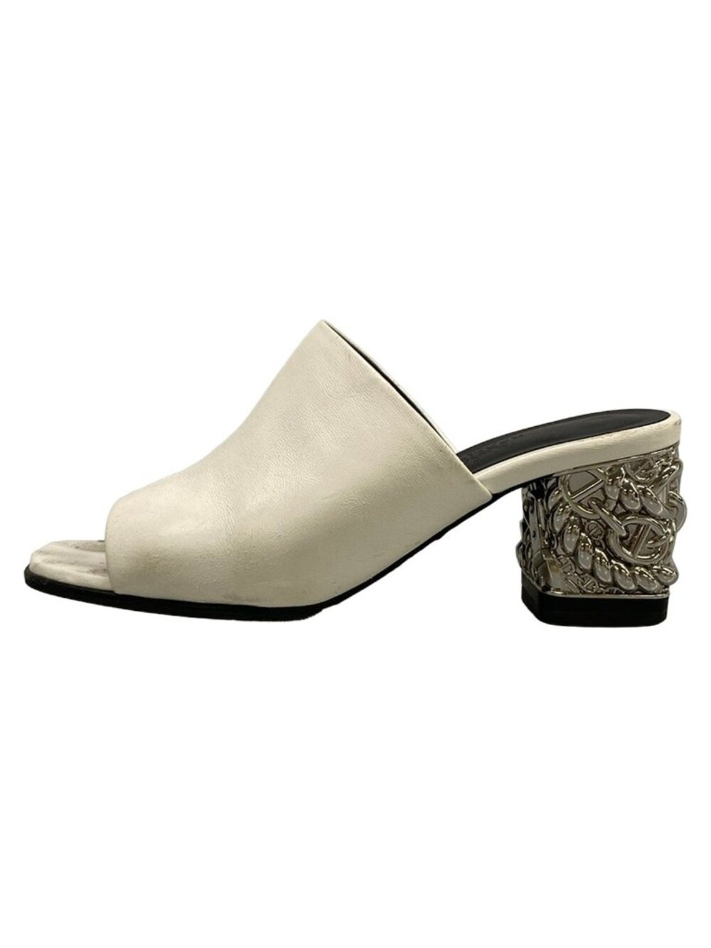 Hermes Sandals 36 Glossy White Silver Chunky Heels Open Toe Chaine D'ancre
